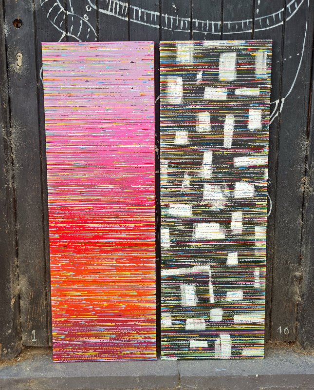 Coloured lines 40+39 2025, 90x30 (+R),  Acryl-Lack auf LW, € 850